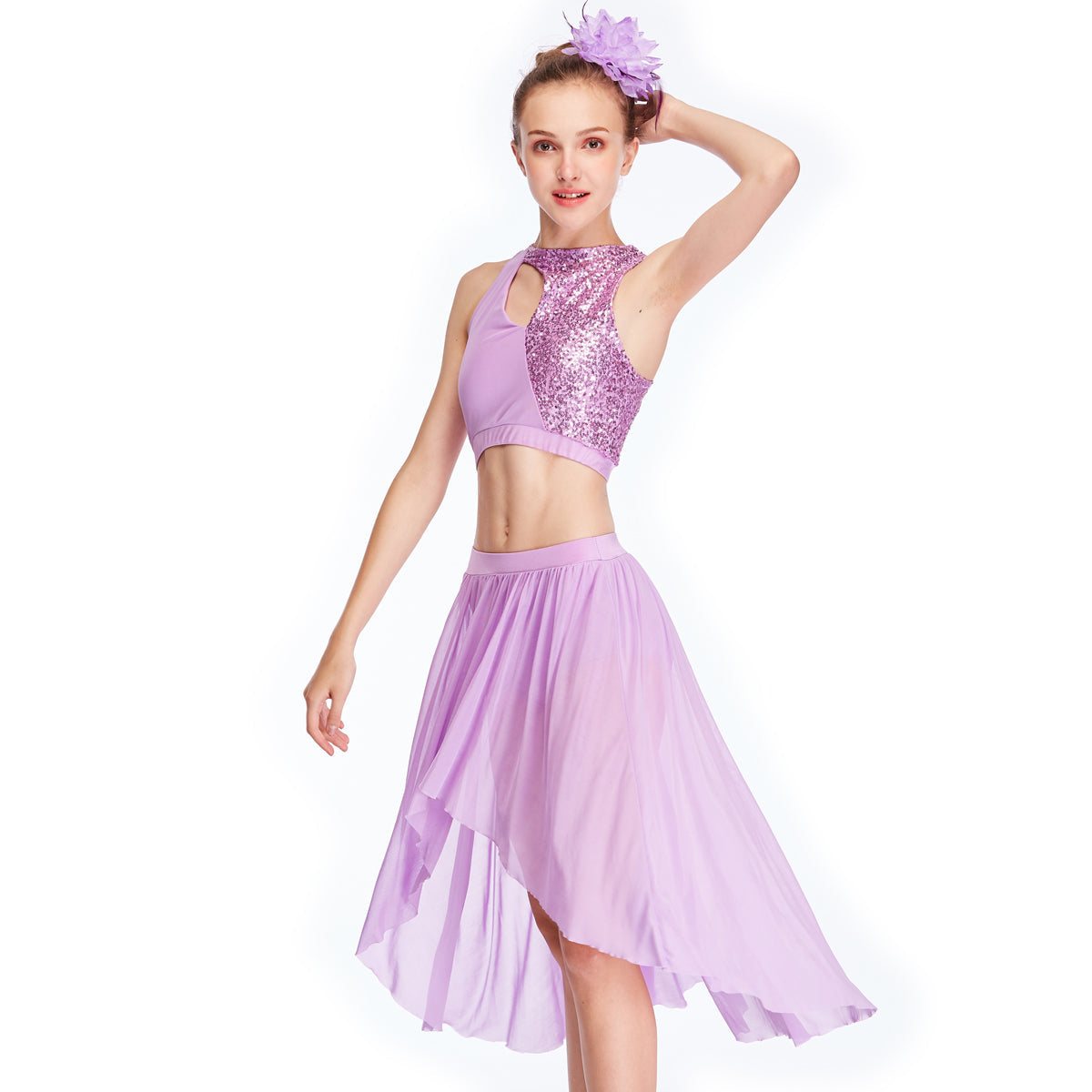 Purple Sequin Lyrical dance 2 Piece Outfit