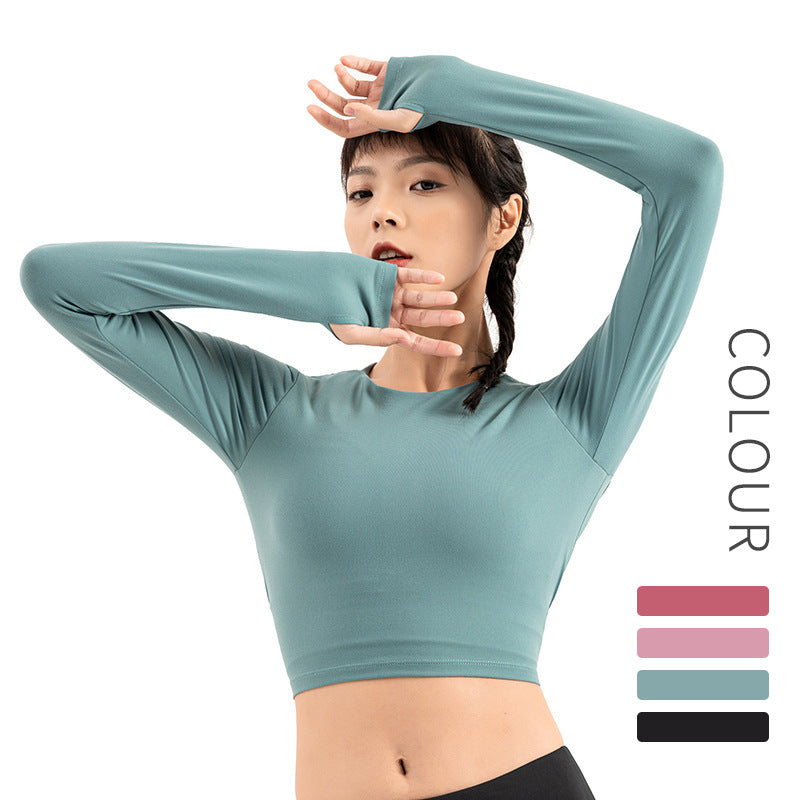 Close Fitting Open Back Sports Crop T-shirt Long Sleeve