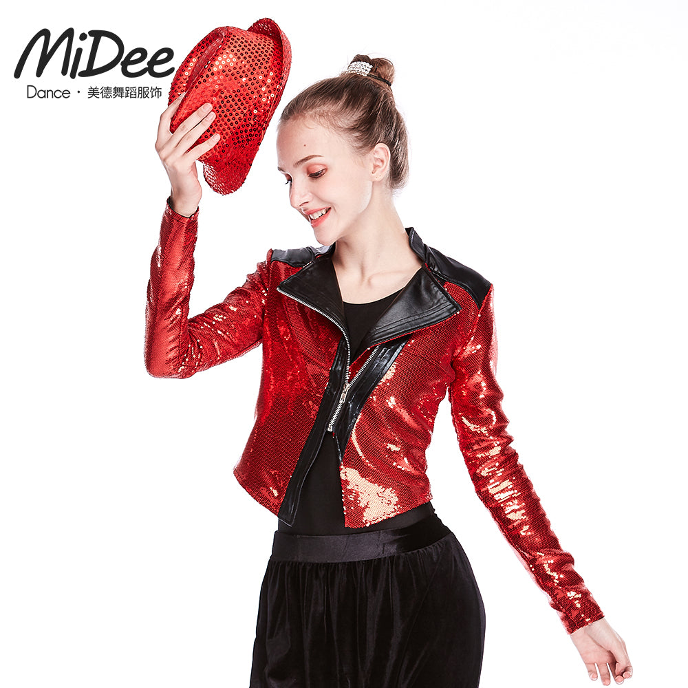 Cool Sequin Leather Jazz Crop Coat Top