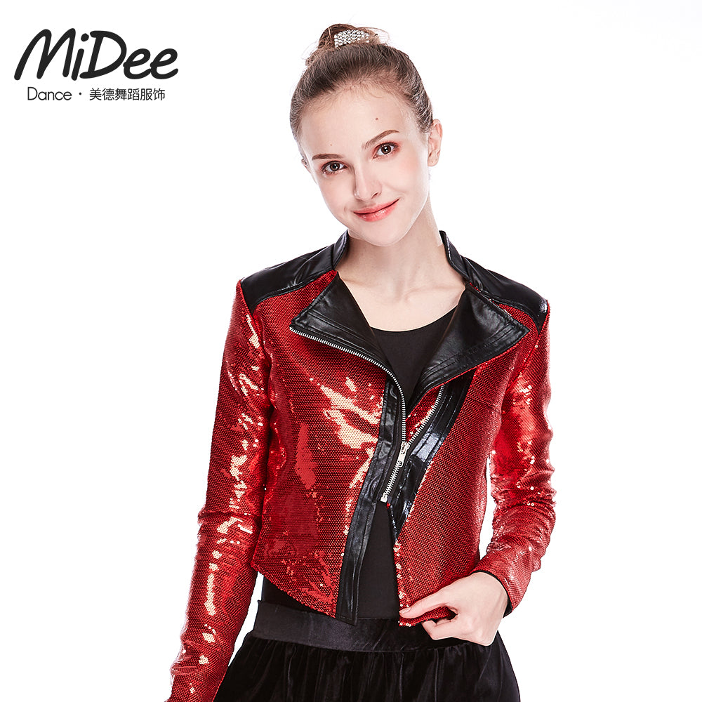Cool Sequin Leather Jazz Crop Coat Top