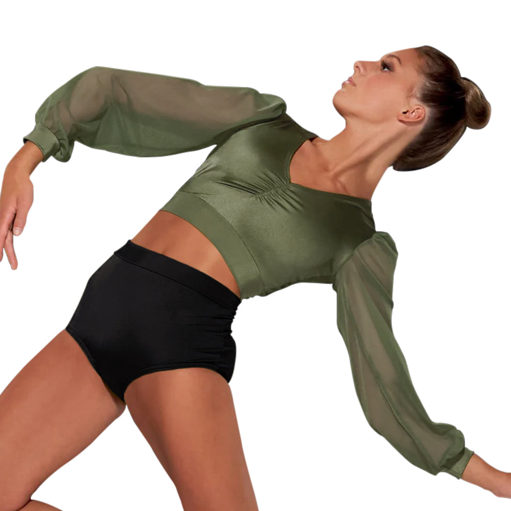Backless V neck Top Puff Long Sleeves