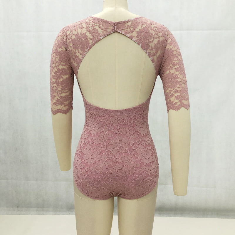 Heavy Lace Half Sleeves Dance Leotard