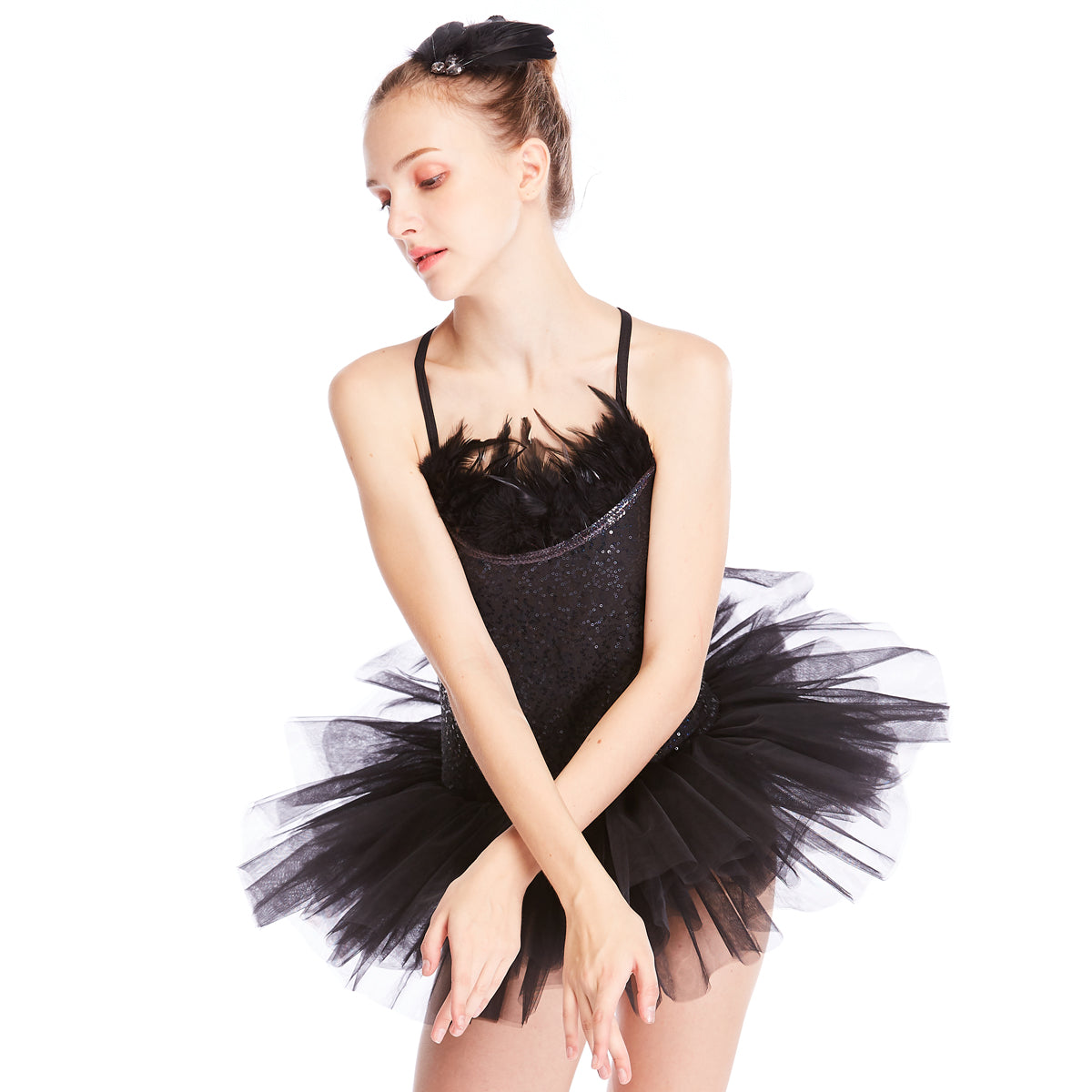 Black Feather Swan Ballet Tutu Dress