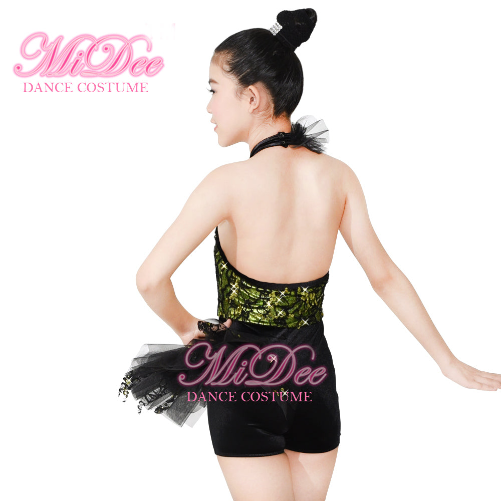Halter Neck Green Lace Sequin Jazz Dance Outfit