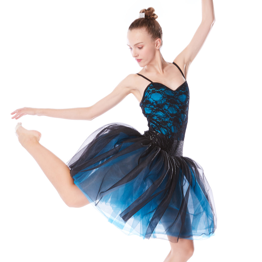 Blue Tutu Ballet Dress For Girl Women Sequin Shiny Mesh Contemporary Lyrical Dress Lace Modern