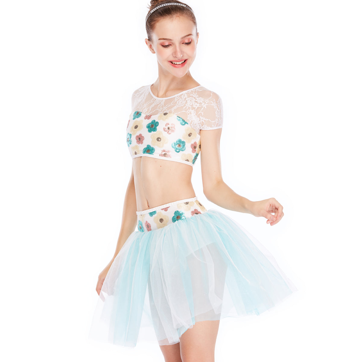 Lace Flower Sequin Lyrical 2 Piece Outfit