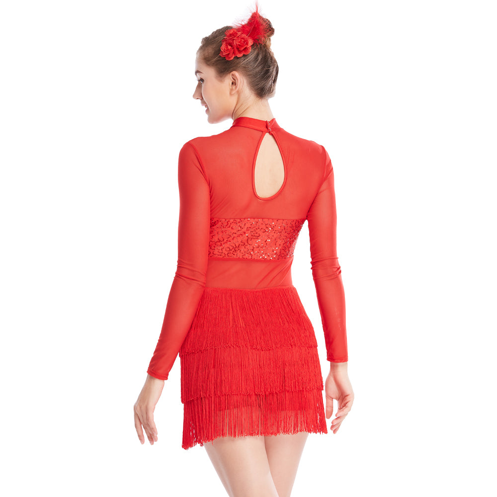 Long Sleeves Fringes Tap Dress