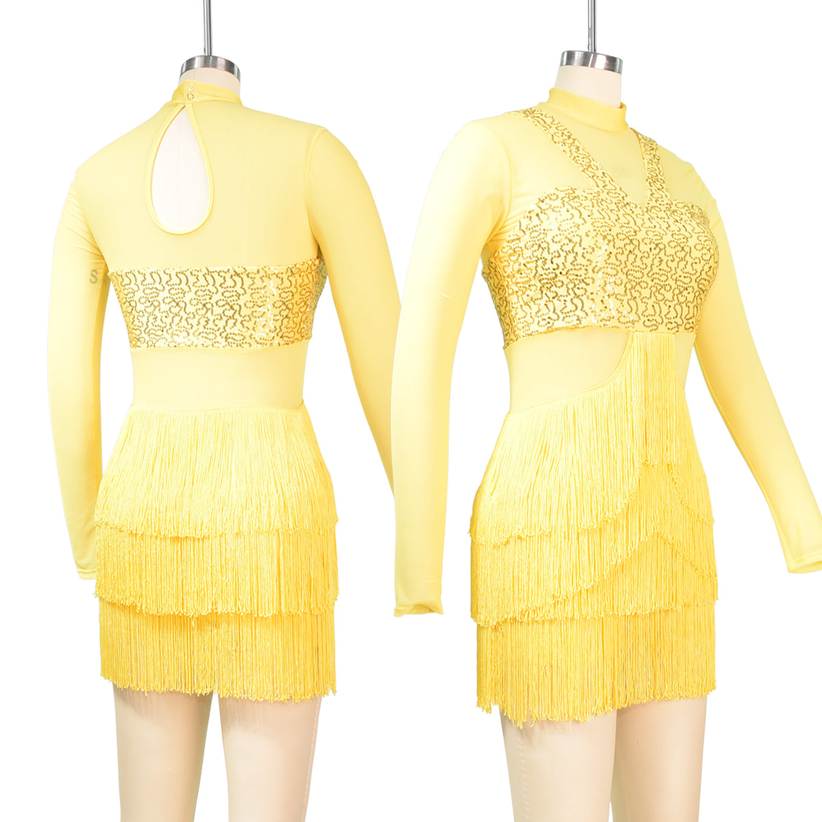 Long Sleeves Fringes Tap Dress