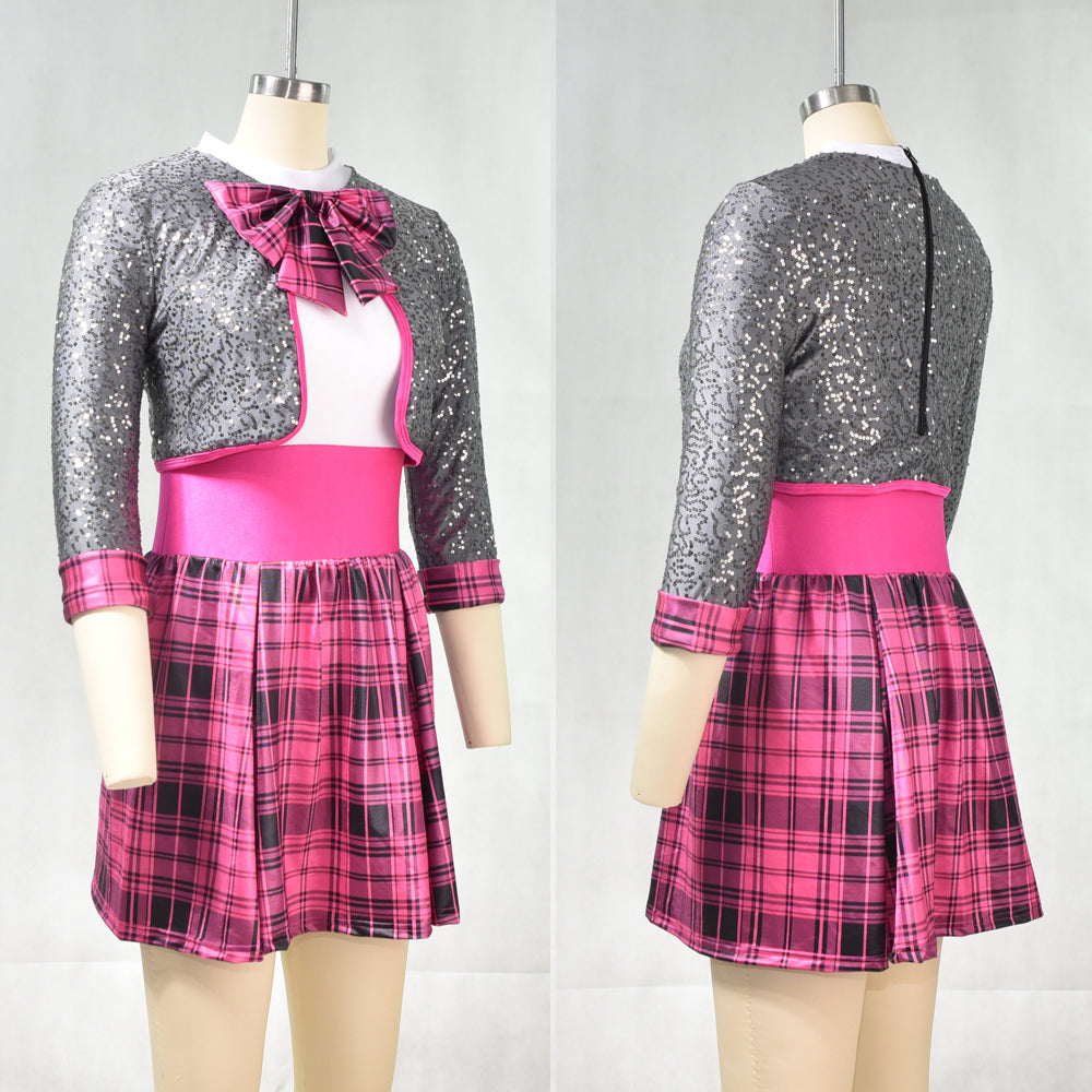 Pink Plaid Fake 2 Pcs Jazz Dance Wear