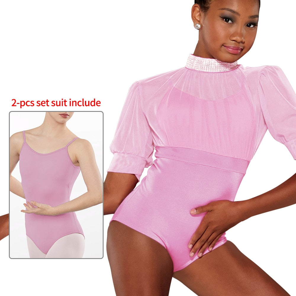 Rhinestone Crop Top & Leotards 2 Piece Outfits