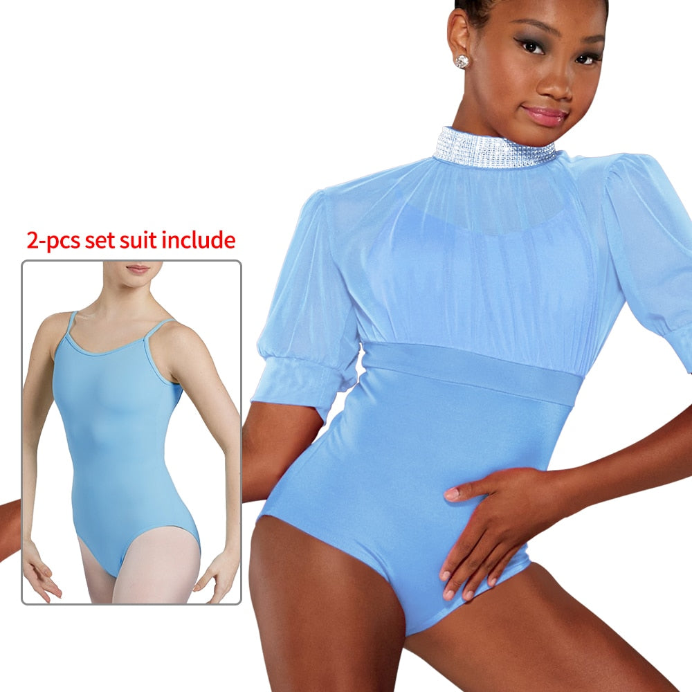 Rhinestone Crop Top & Leotards 2 Piece Outfits