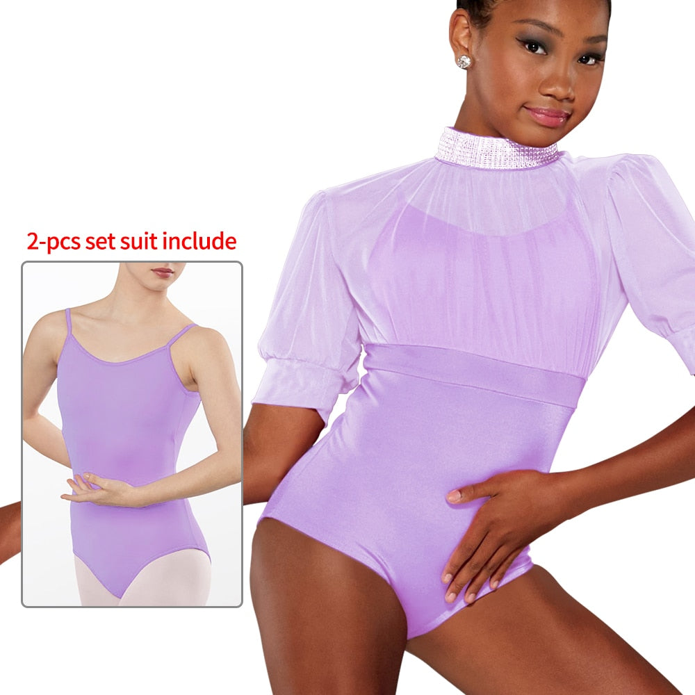Rhinestone Crop Top & Leotards 2 Piece Outfits