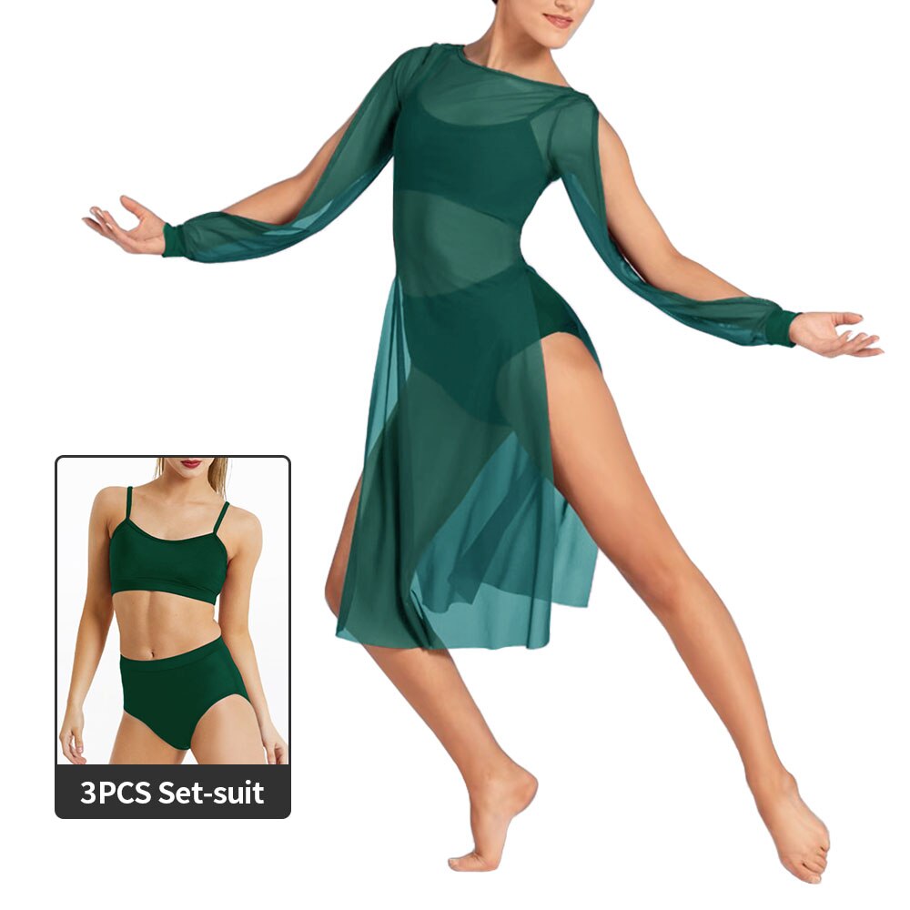 Long Splits Sleeves Mesh Dance Dress Outfits