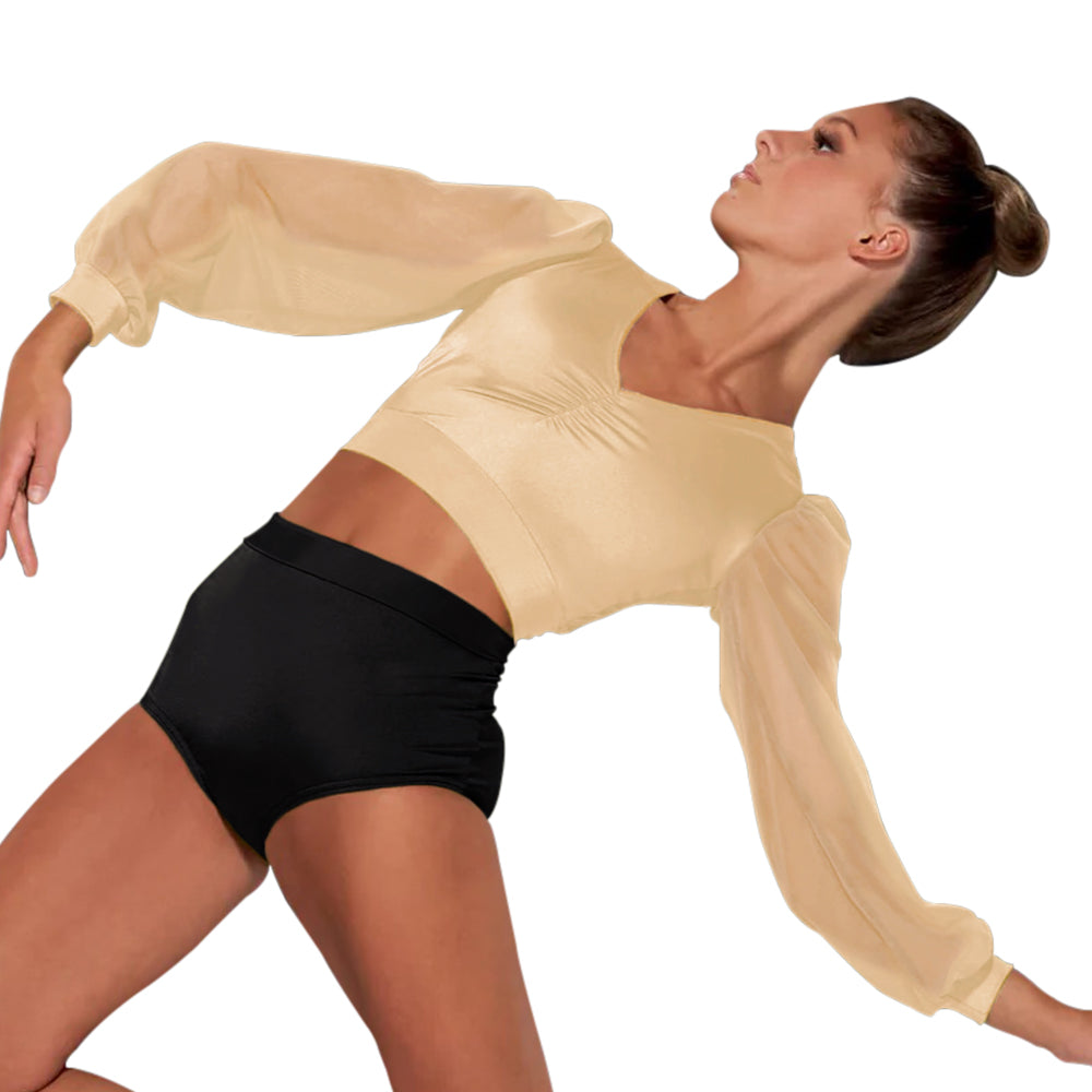 Backless V neck Top Puff Long Sleeves