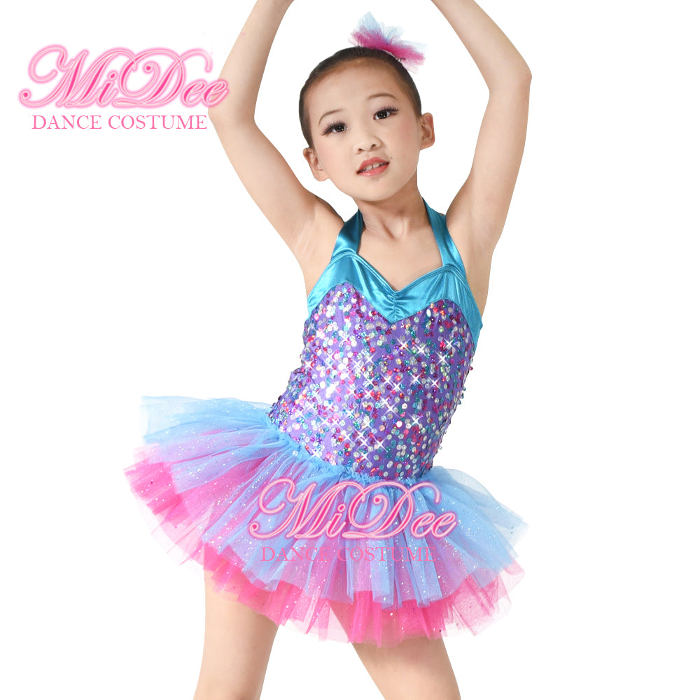 Pink Blue Contrast Color Tutu Dress