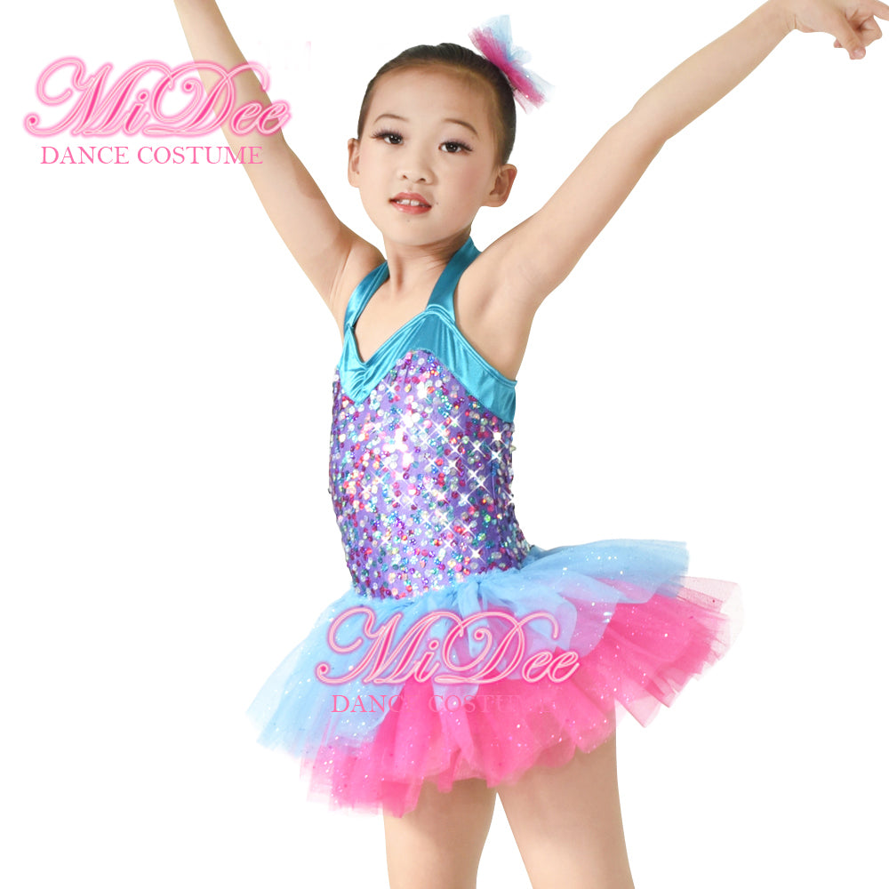 Pink Blue Contrast Color Tutu Dress