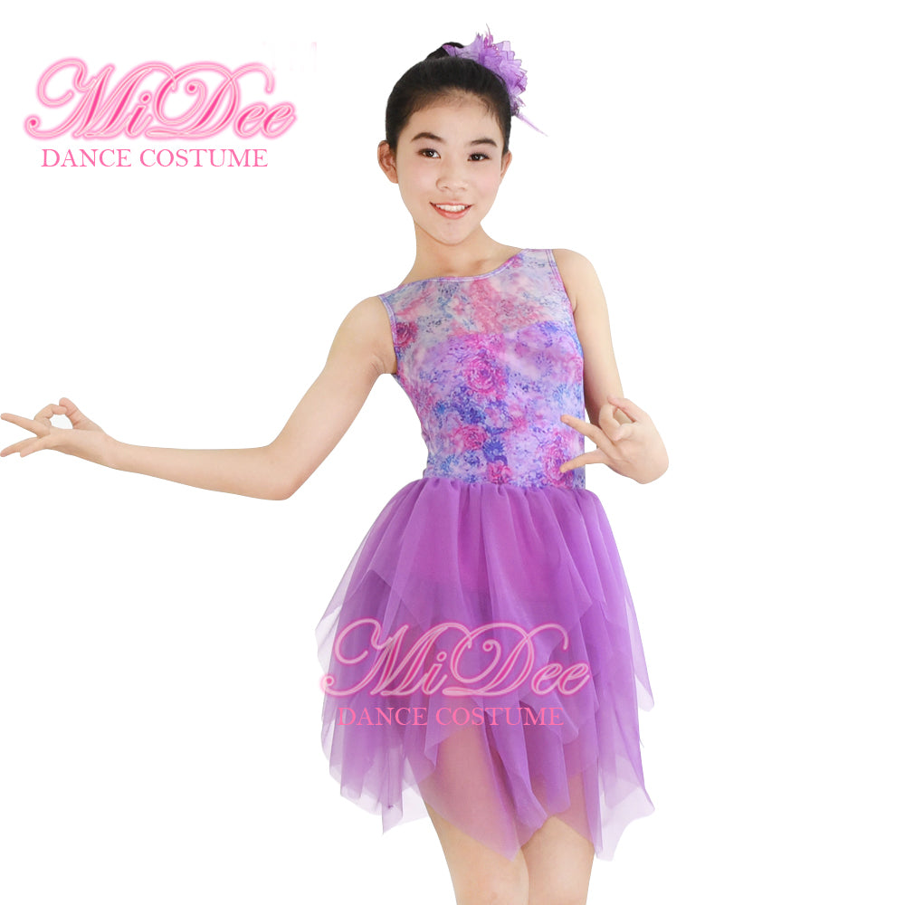 Floral Printed Lrregular Lyrical Mesh Dress