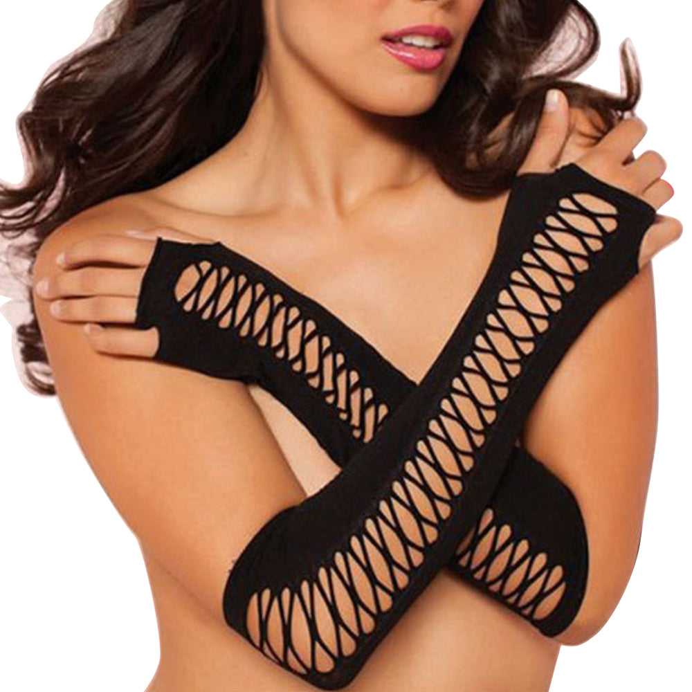 Black Cross Long Gloves