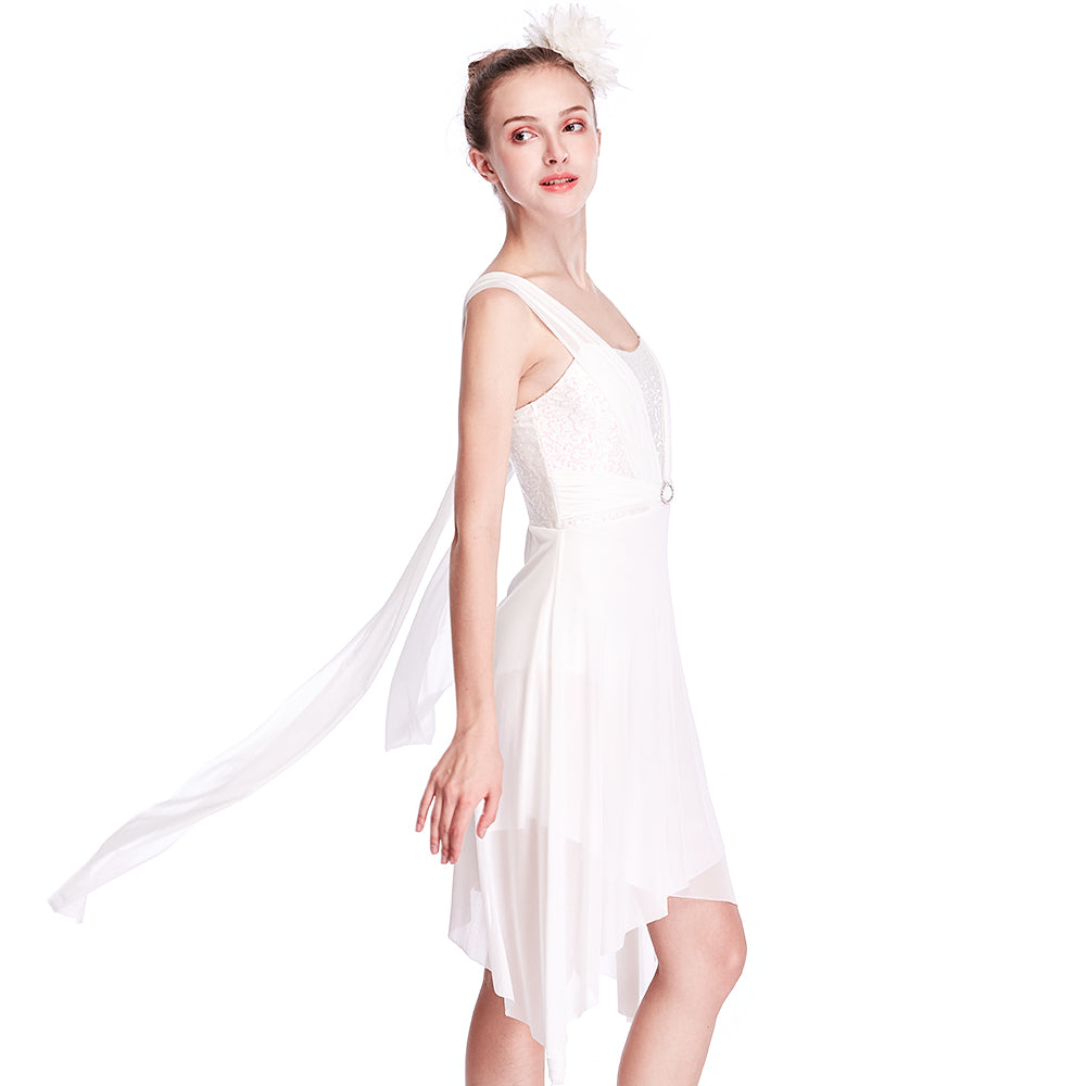 2025 White Elegant Lyrical Dance Dress Sequin Contemporary Ballet Dance Skirt Girl Women Performance Competition MiDee Dance Costume 2025 White Elegant Lyrical Dance Dress Sequin Contemporary Ballet Dance Skirt Girl Women Performance Competition MiDee Dance Costume