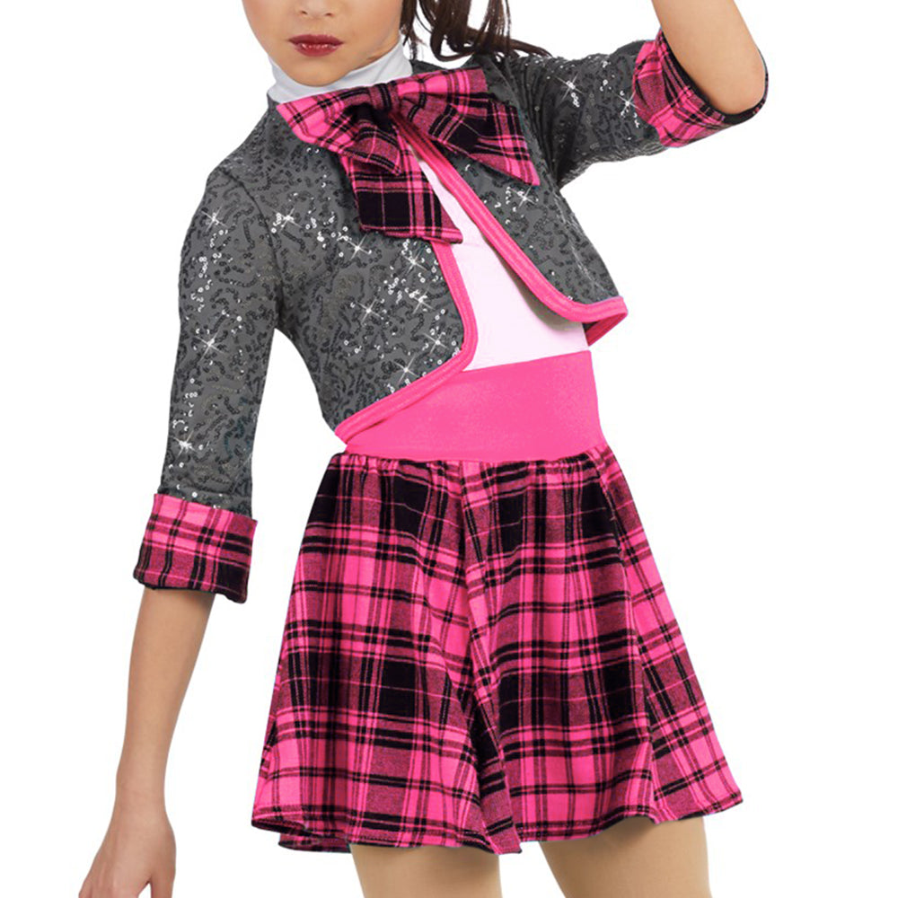Pink Plaid Fake 2 Pcs Jazz Dance Wear