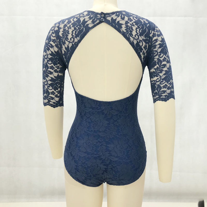 Heavy Lace Half Sleeves Dance Leotard