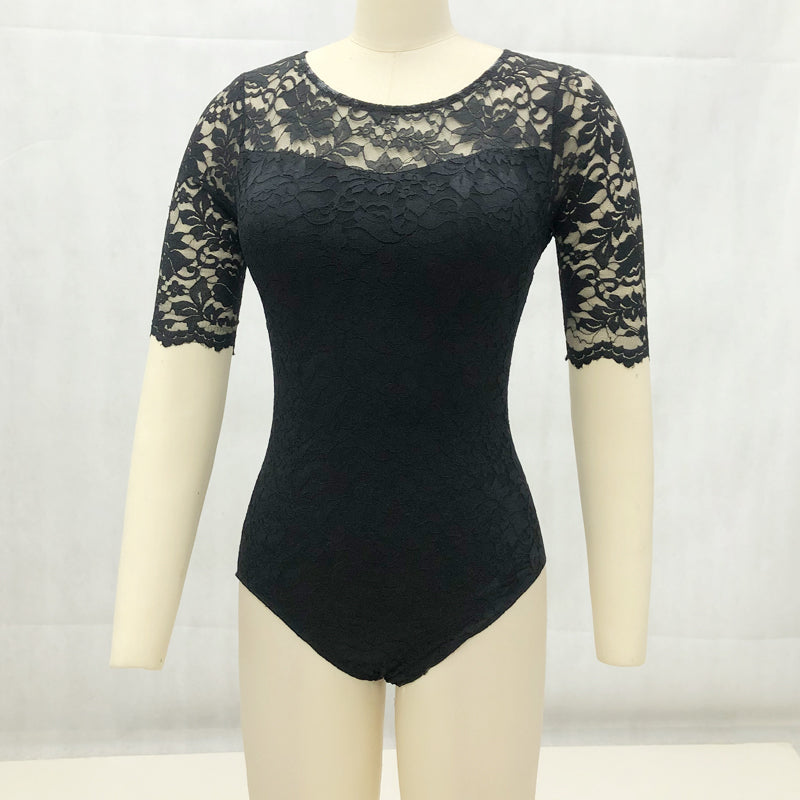 Heavy Lace Half Sleeves Dance Leotard