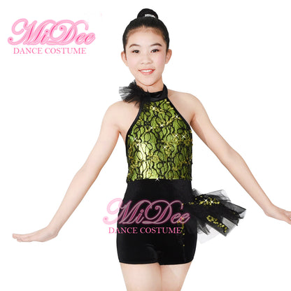 Halter Neck Green Lace Sequin Jazz Dance Outfit