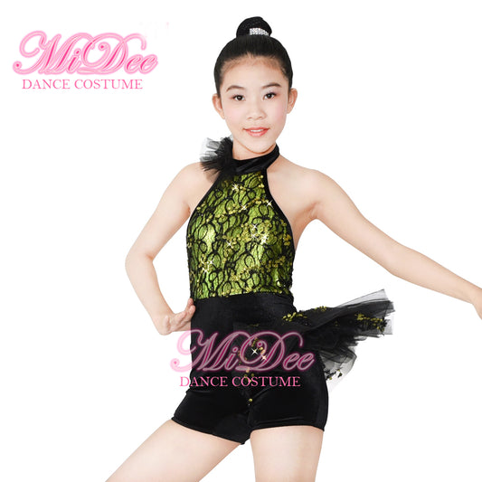 Halter Neck Green Lace Sequin Jazz Dance Outfit