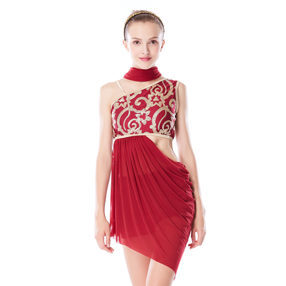 MiDee Clearance Asymmetrical Auspicious Cloud Lyrical Dress Outfit Girls  Women Contemporary Lyrical Dance Wear Sequin Modern Ballet 2 Piece Set  Competition Performance Costuem Adult – MiDee Dance Costume