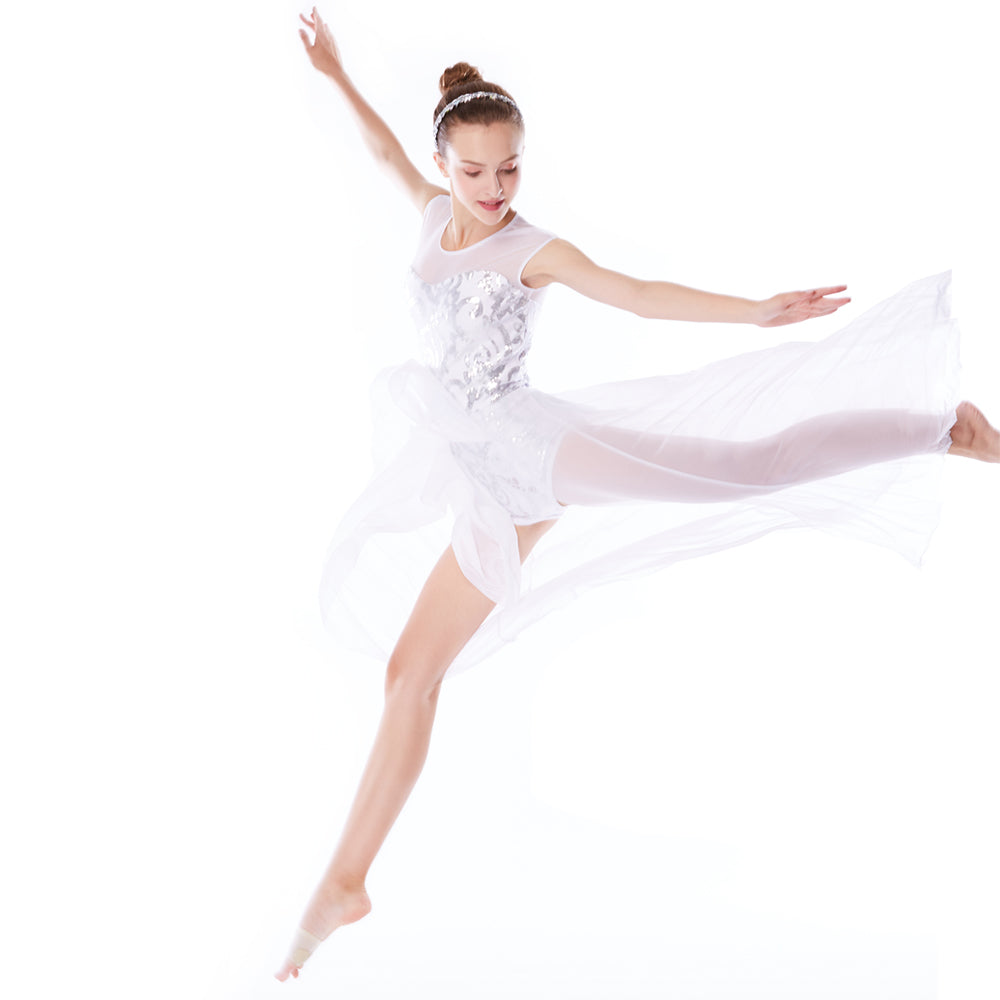 Women Sexy Sequin Lyrical Dress Contemporary Ballet Dance Costume High Low  Skirted Leotard