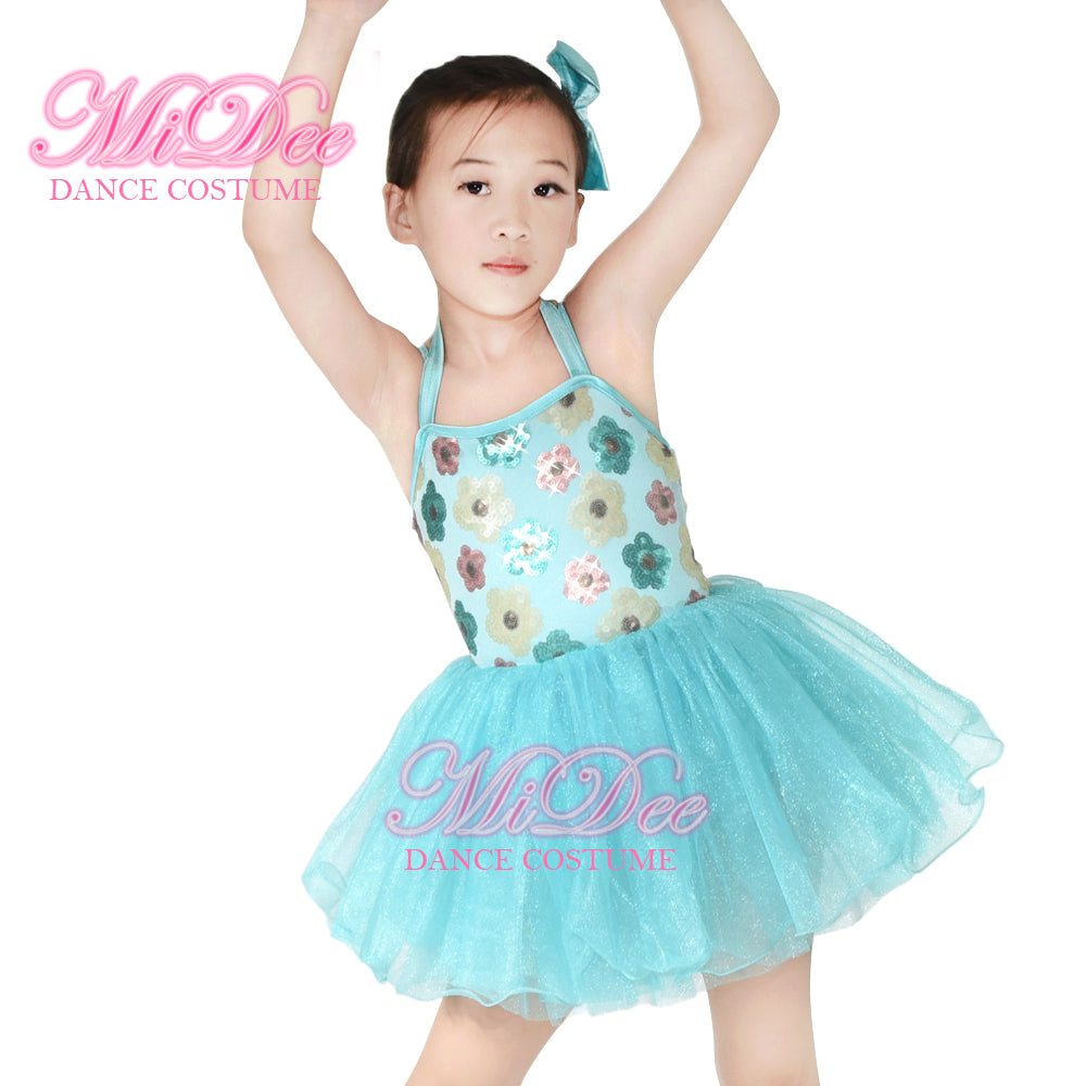 Colorful Floral Sequins Dance Dress Mint Green