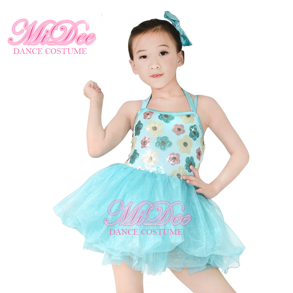 Colorful Floral Sequins Dance Dress Mint Green