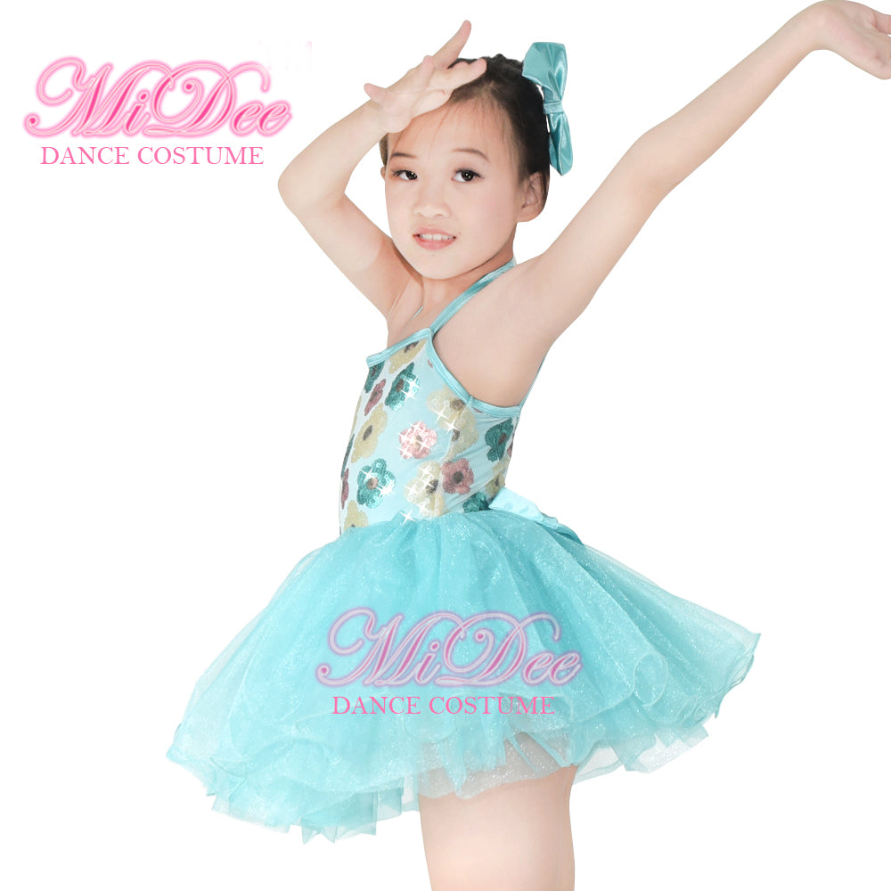 Colorful Floral Sequins Dance Dress Mint Green
