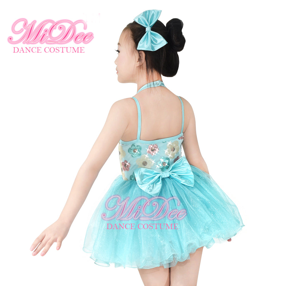Colorful Floral Sequins Dance Dress Mint Green
