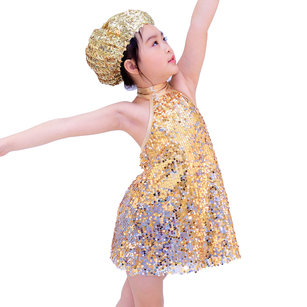 MiDee Two Tone Sequin Dance Dresses Girls Kid A Line Mock Neck Jazz Hip Hop Dance  Dress Contemporary Lyrical Modern Ballet Dance Competition Performance  Stage Costume – MiDee Dance Costume
