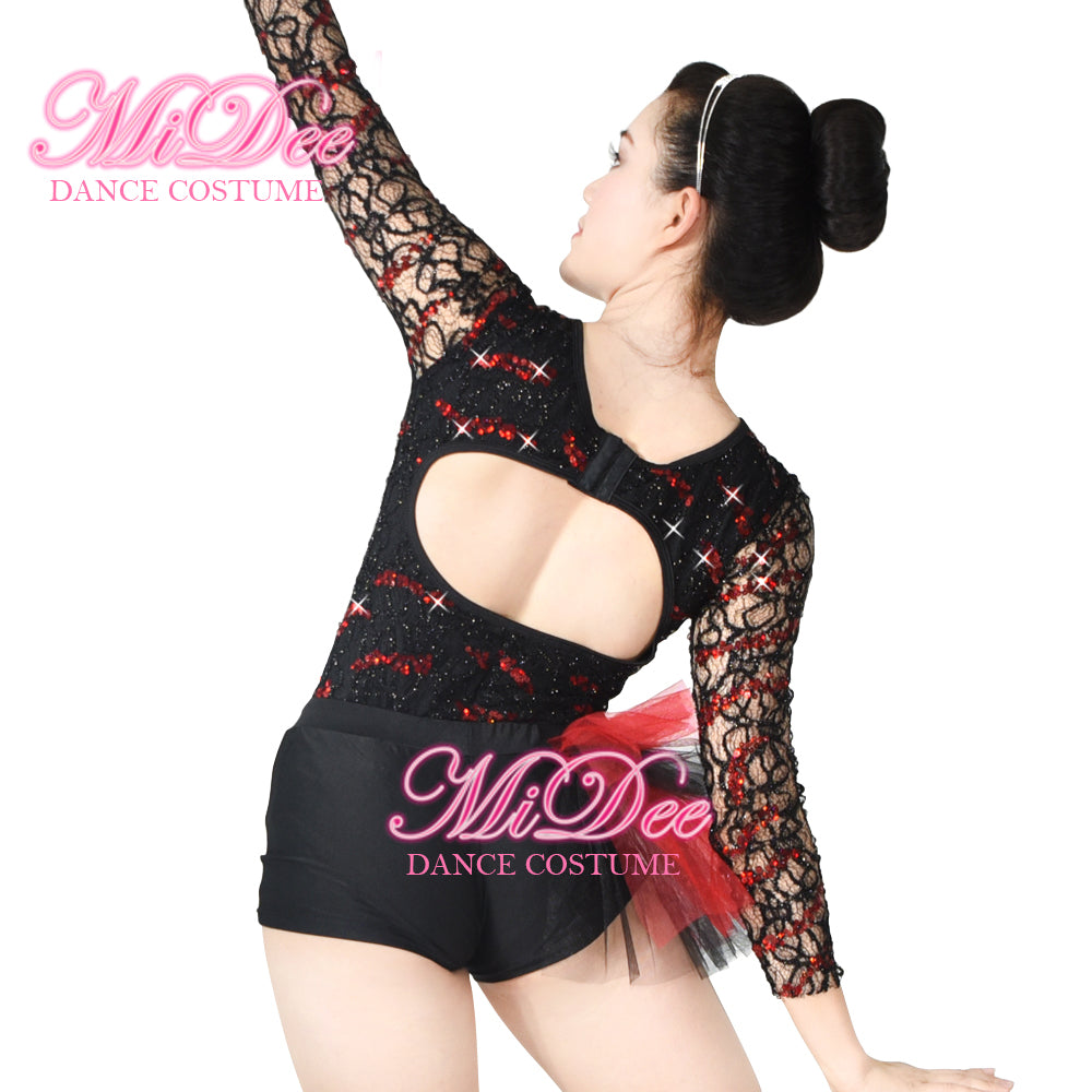 Red Lace Sequin Jazz Dance Wear