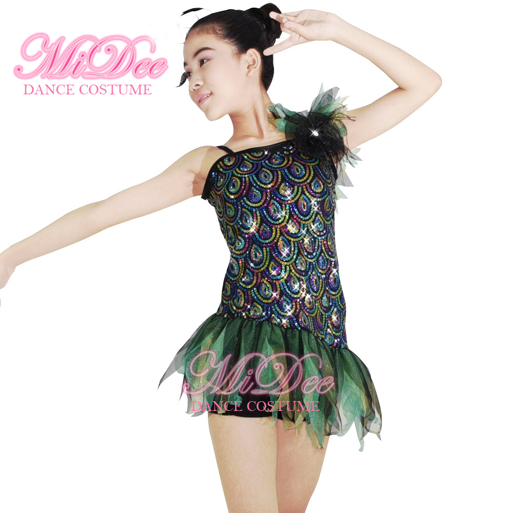 Green Peacock Sequined Jazz Dance Dress