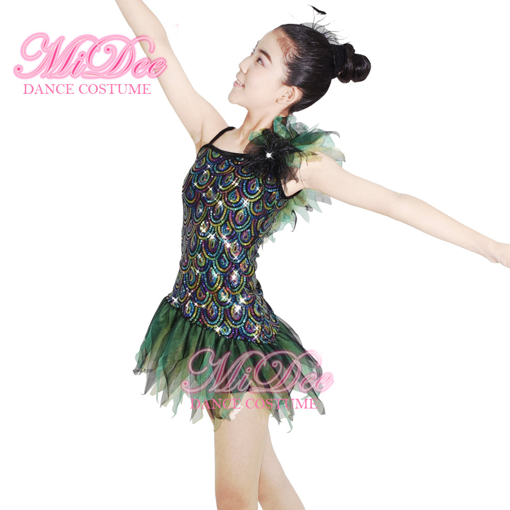 Green Peacock Sequined Jazz Dance Dress