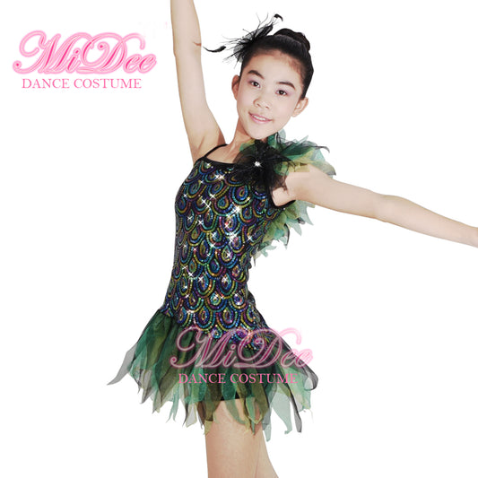 Green Peacock Sequined Jazz Dance Dress