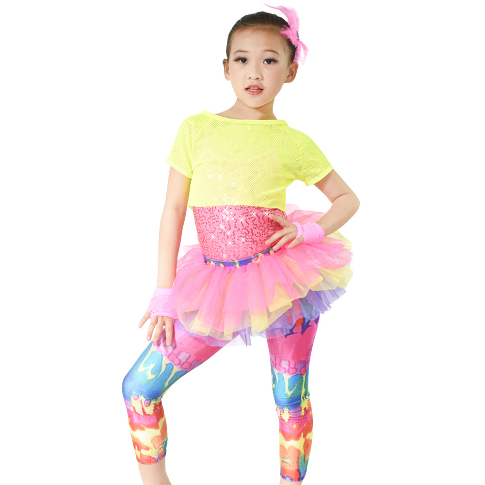 Colorful Hip-Hop Dance Costume Girls Performance Outfits