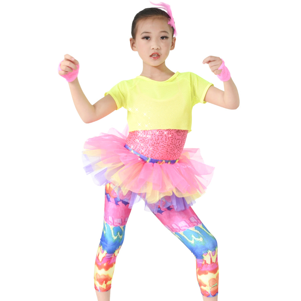 Colorful Hip-Hop Dance Costume Girls Performance Outfits