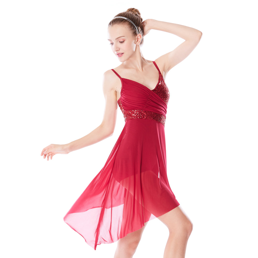 V-neck High-Low Asymmetric Lyrical Dance Dresses