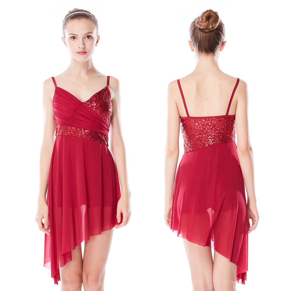 V-neck High-Low Asymmetric Lyrical Dance Dresses