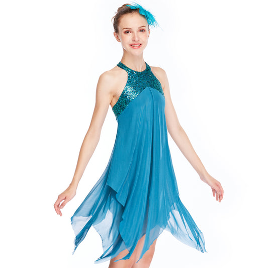 Sequin Turquoise Irregular Dance Dress