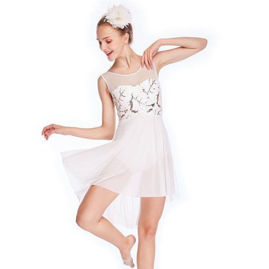 White With Gold Sequin Lyrical Dress