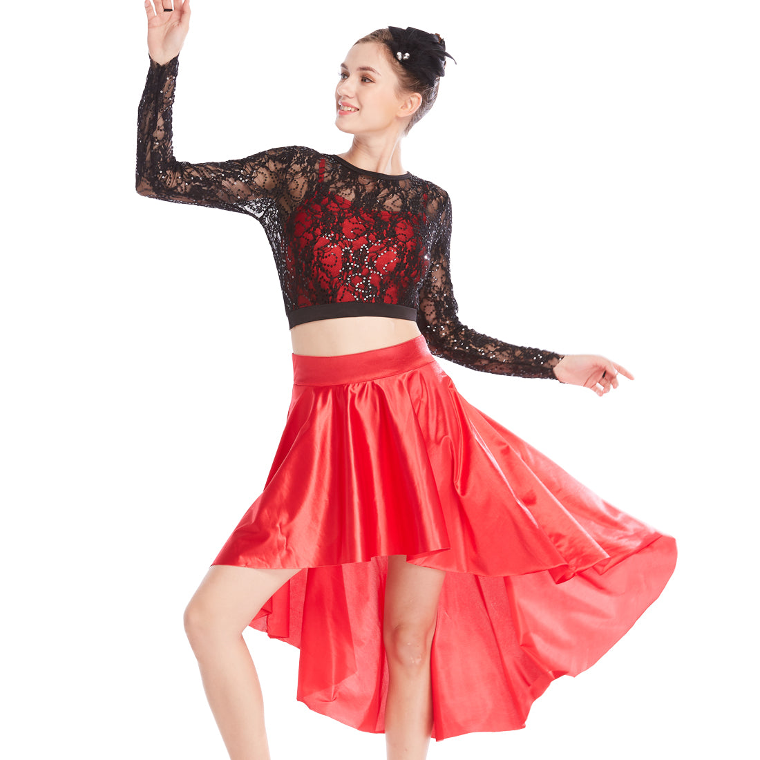 Lace Sequined Long-Sleeves Dance Dress 2 piece Outfits Crop Lace Top Red Sequin Dance Dress Ballroom Stage Performance Compertition Dance Wear – MiDee Dance Costume Lace Sequined Long-Sleeves Dance Dress 2 piece Outfits Crop Lace Top Red Sequin Dance Dress Ballroom Stage Performance Compertition Dance Wear – MiDee Dance Costume
