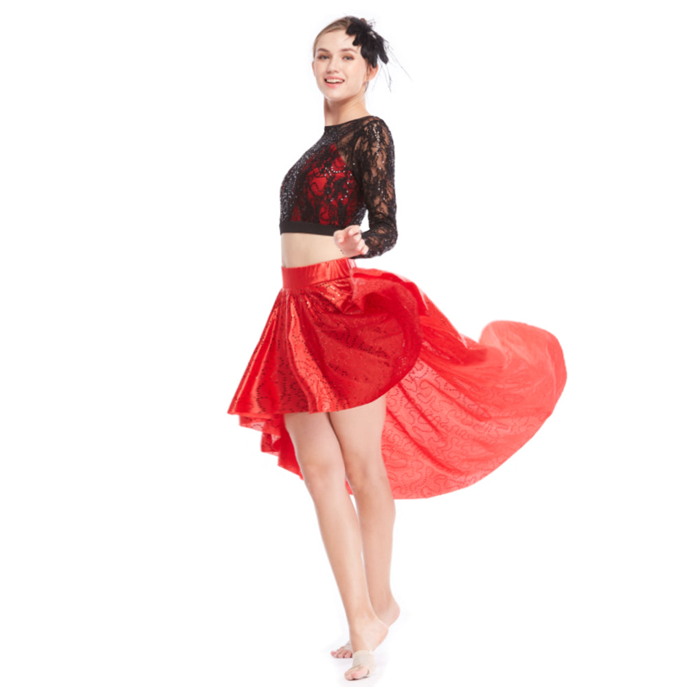 Lace Sequined Long-Sleeves Dance Dress Outfits