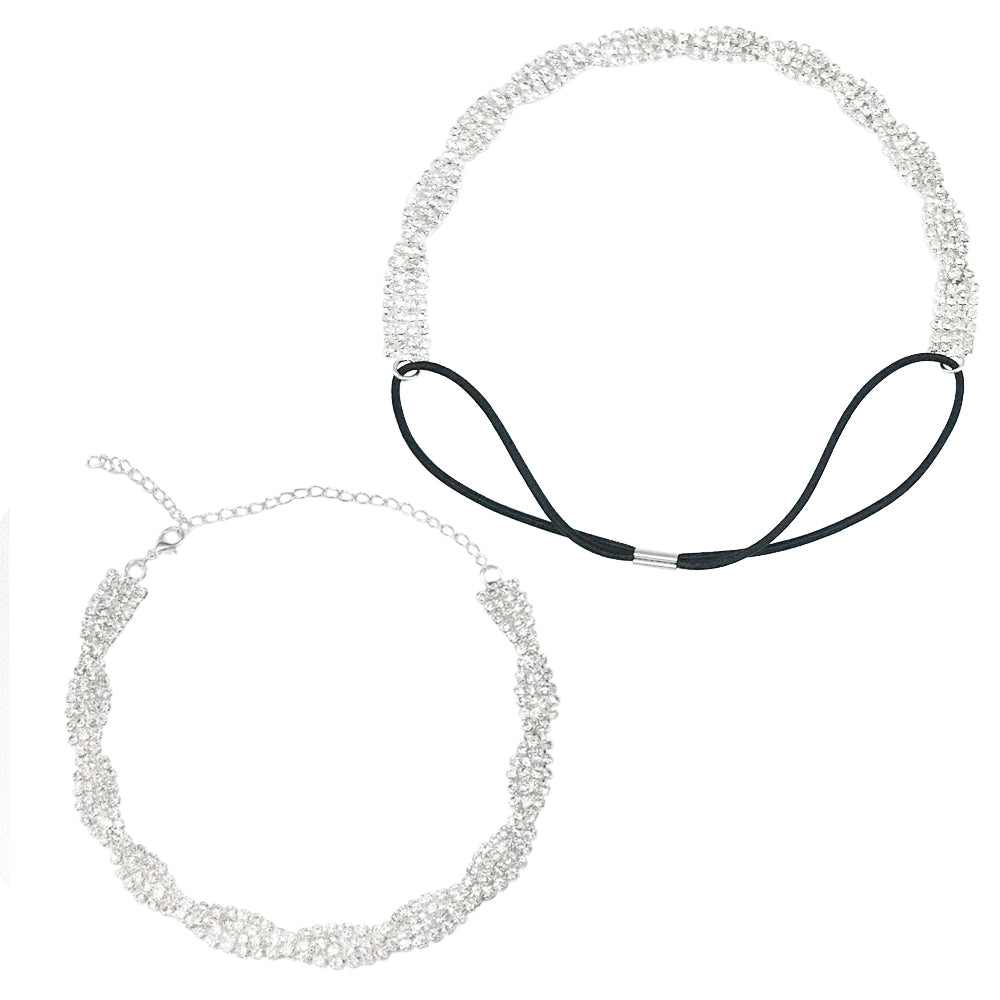 Double Rows Rhinestone Choker & Headband Set