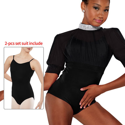 Rhinestone Crop Top & Leotards 2 Piece Outfits