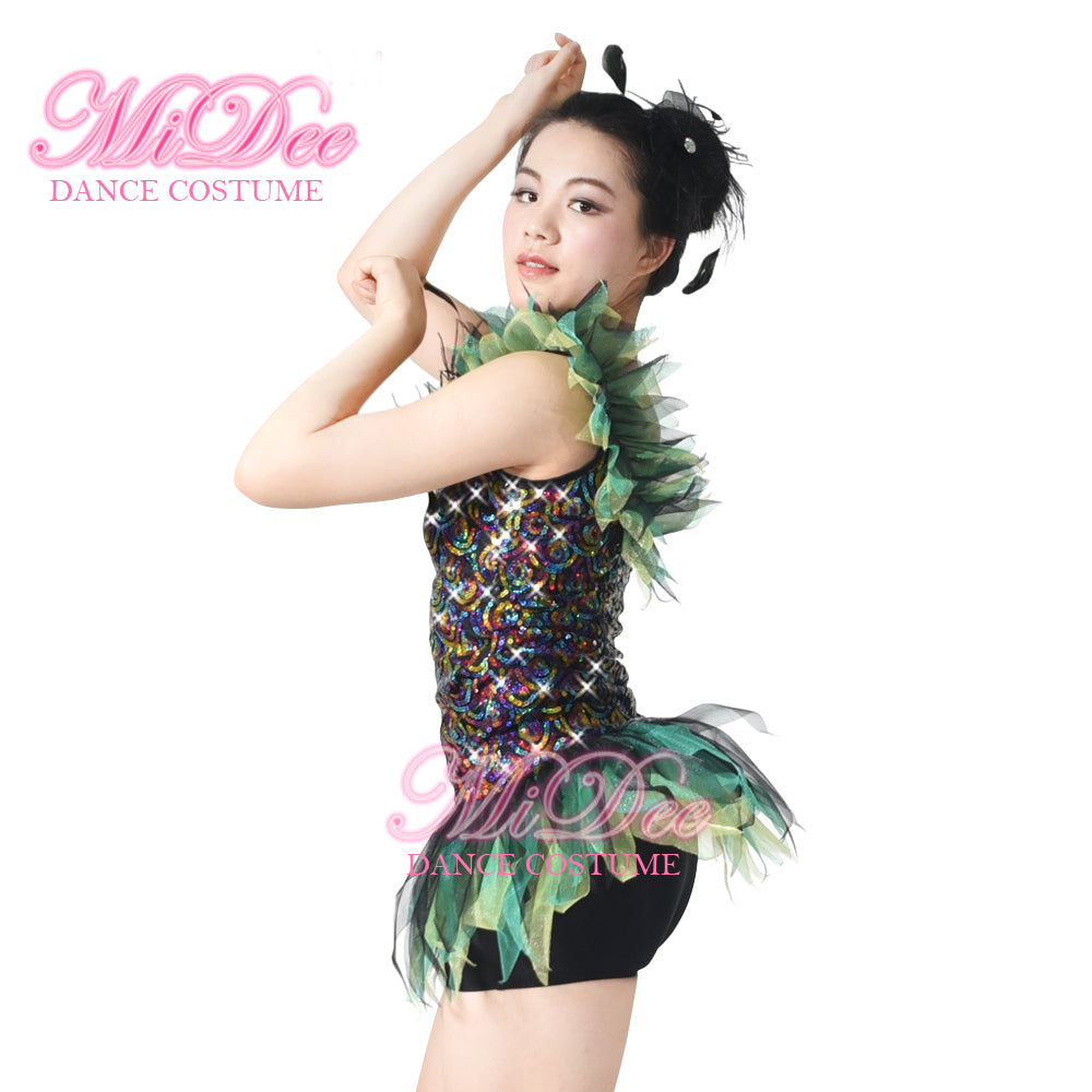 Green Peacock Sequined Jazz Dance Dress